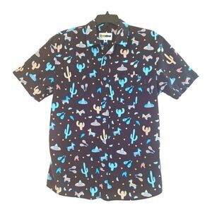 Tipsy Elves Men's Midnight Fiesta Hawaiian Shirt Black with Turquoise size M
